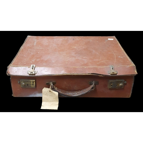 93 - Four leather reel Pouches along with a vintage leather case.