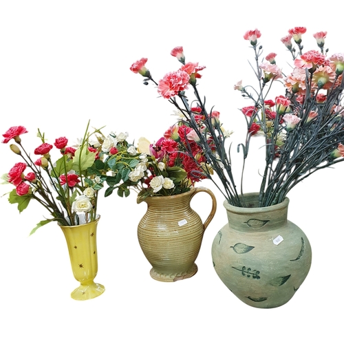 141 - Two 19th Century Wash Bowls along with a jug and vase with faux flowers. D 38 cm approx.