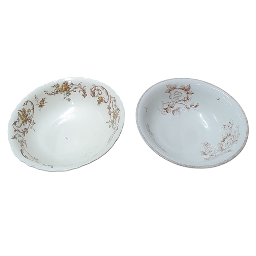 141 - Two 19th Century Wash Bowls along with a jug and vase with faux flowers. D 38 cm approx.