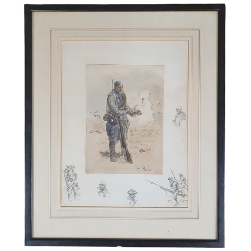 1 - A good early Snaffles coloured Print 'Le Poilu'. In an ebonised frame. 62 x 52 cm approx.