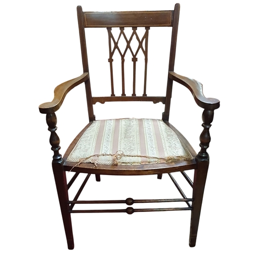 468 - A pair of Edwardian Mahogany and Inlaid Carver Chairs. W 41 x SH 53 x BH 85 cm approx.