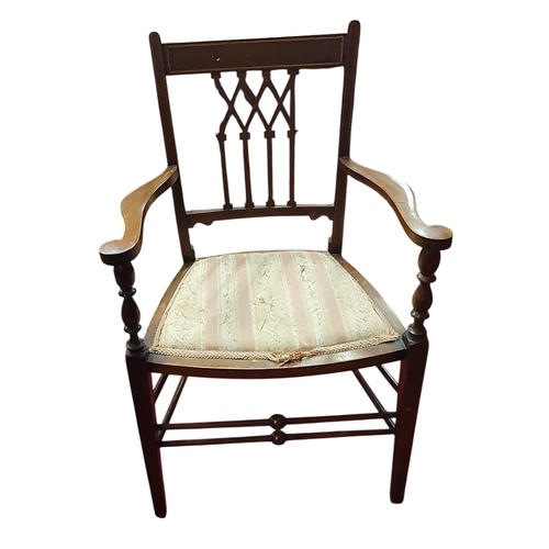 468 - A pair of Edwardian Mahogany and Inlaid Carver Chairs. W 41 x SH 53 x BH 85 cm approx.