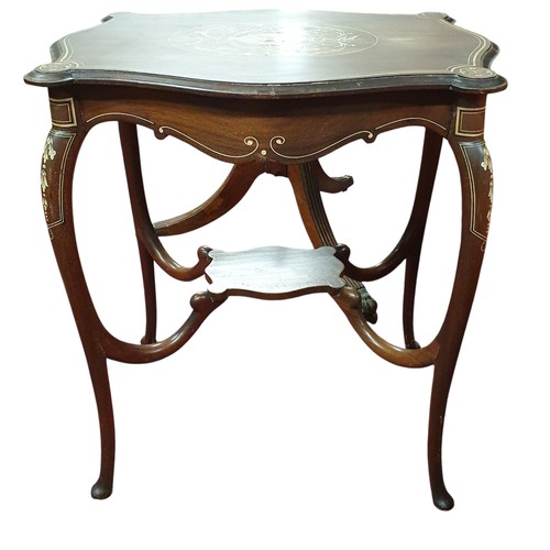 233 - An Edwardian Mahogany and Inlaid Centre Table with a highly inlaid top on cabriole supports and stre... 
