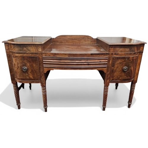 184 - A 19th Century mahogany Sideboard on turned barley twist supports. W 164 x D 59 x H 96 cm approx.