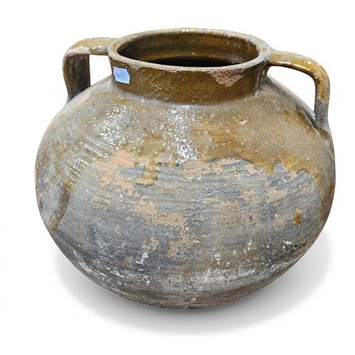 185 - A good 19th Century part glazed Oil Jar (Intact). D 26 cm approx.