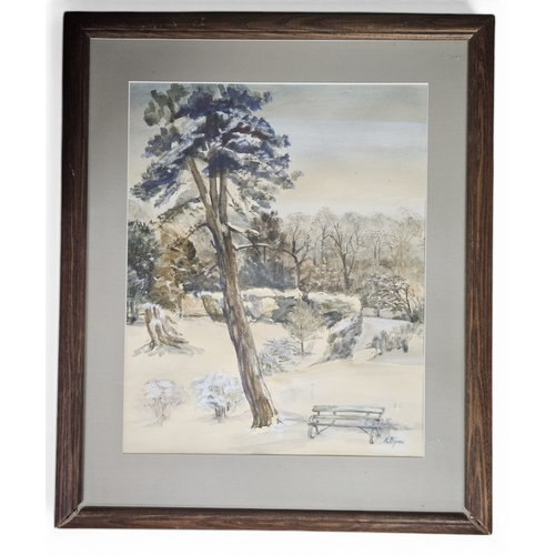 187 - E Bryan. A 20th Century Watercolour of a winter scene, signed LR. 42 x 33 cm approx.