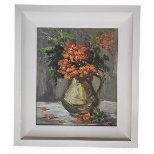 188 - Sarah Adams, Irish Oil on Board still life initialed LR and signed verso. 29 x 24 cm approx.