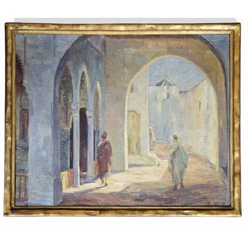 193 - A very interesting early 20th Century north African or middle eastern Oil on Canvas of a street scen... 