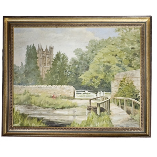 205 - An Oil on Board of a river bridge with a church in the distance. Indistinctly signed LR. 38 x 49 cm ... 
