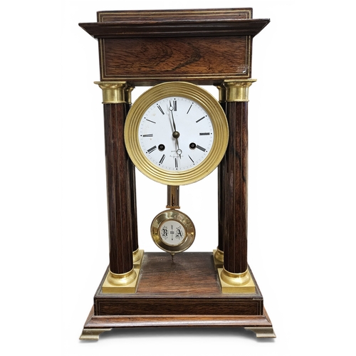 231 - A fantastic 19th Century Rosewood and Brass inlaid Portico and long case Clock. W 28 x D 13 x H 44 c... 