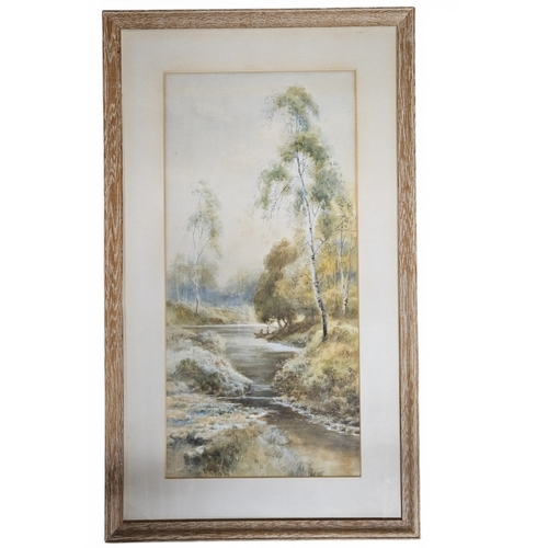 417 - A pair of 19th Century Watercolours of river scenes in limed oak frames. 48 x 23 cm approx.