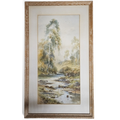 417 - A pair of 19th Century Watercolours of river scenes in limed oak frames. 48 x 23 cm approx.