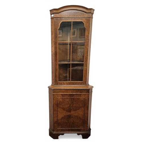 420 - A 20th Century Walnut and Burr Walnut corner Display Cabinet. W 65 x H 185 cm approx.