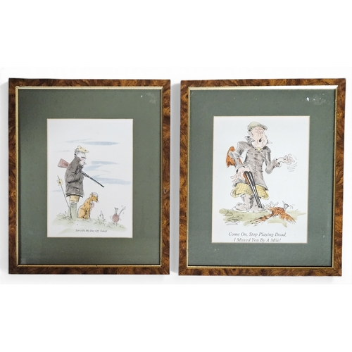 426 - A group of three Caricature colour Prints of hunting scenes. 43 x 51, 31 x 26 cm approx.