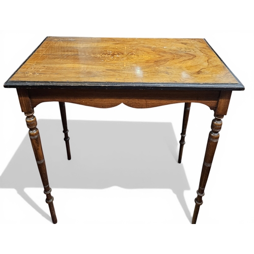 428 - An Edwardian Walnut and Inlaid rectangular Side Table on simple turned supports. 68 x 41 x H 70 cm a... 
