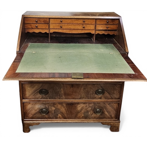 436 - A 19th Century Mahogany Bureau of good proportions with a fully fitted pigeon interior. 90 x D 46 x ... 