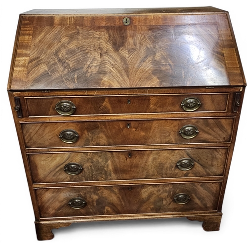 436 - A 19th Century Mahogany Bureau of good proportions with a fully fitted pigeon interior. 90 x D 46 x ... 