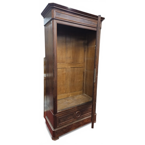 437 - A 19th Century Rosewood and Veneered single door Wardrobe with shelf interior and single frieze draw... 