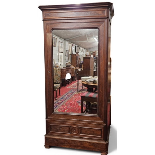 437 - A 19th Century Rosewood and Veneered single door Wardrobe with shelf interior and single frieze draw... 