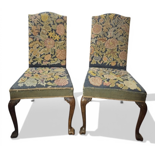 448 - A pair of 19th Century Tapestry Upholstered Chairs on carved cabriole front supports. W 51 x SH 46 x... 