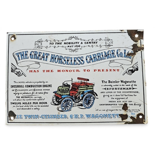 455 - An Enamel advertising Sign ' The Great Horseless Carriage Company'. 28 x 18.5 cm approx.