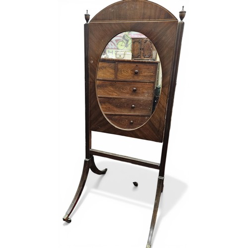 445 - A 19th Century Mahogany Cheval Mirror on splayed supports and Brass castors.
