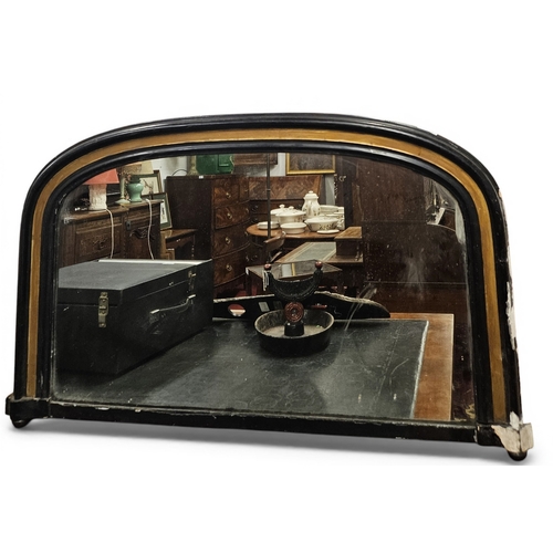 416 - A 19th Century Ebonised and Plaster Gilt Irish Overmantle Mirror. 100 x H 59 cm approx.