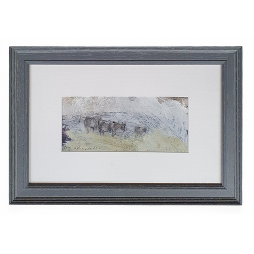 10 - Con Campbell, Irish 'Cows in a Landscape' Oil on Board and signed LL.  9 x 20 cm approx.