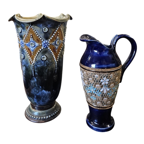 110 - Two pieces of Doulton Lambeth salt glaze.
TB 20 cm approx.