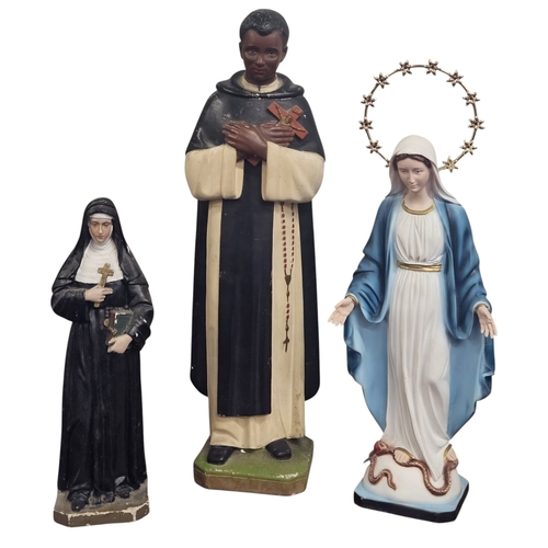 102 - Three Plaster religious Figures. H 50 cm approx.
