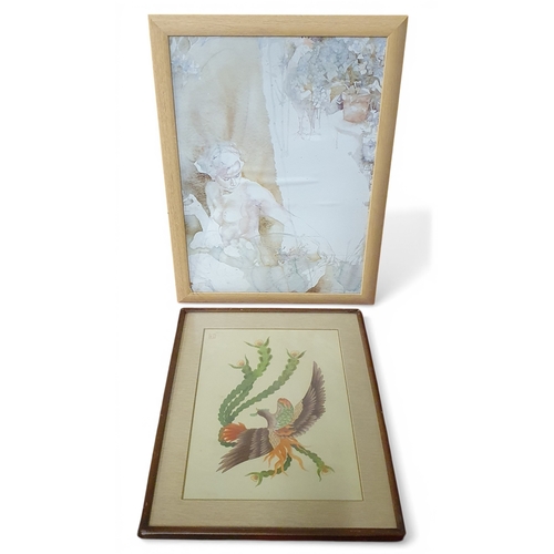 67 - A 20th Century rectangular Mirror along with a group of prints. 50 x 73 cm approx.
