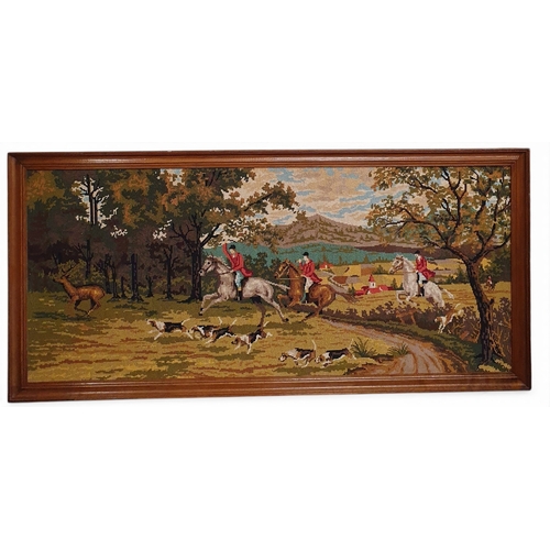 65 - A 20th Century Tapestry of a Hunting scene. 56 x 110 cm approx.
