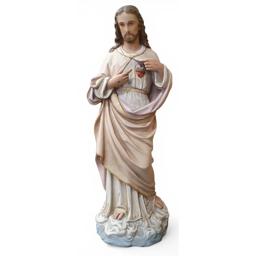 52 - A good 19th Century French hand painted Statue of Jesus by Deghini of Dublin and stamped 1778 verso.... 
