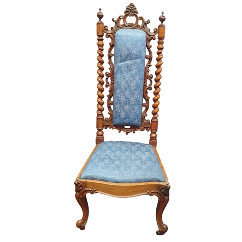 44 - A pair of 19th Century Rosewood Hall Chairs with highly pierced back. With different coloured uphols... 