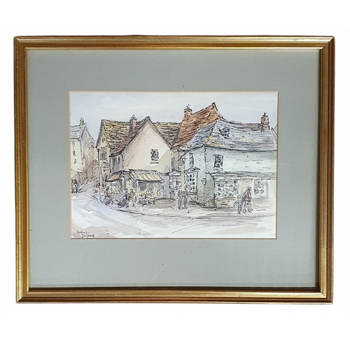34 - Audrey Dymock. Four 20th Century Pen and Ink and Watercolour of street scenes. Signed by the artist.... 
