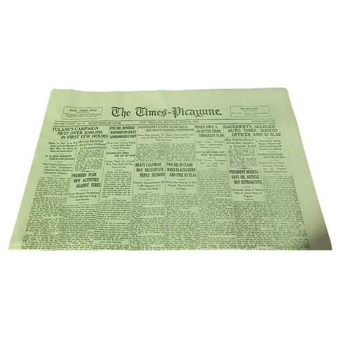 A Large box of freshly printed ''The Times Picayune'' Newspapers from 1920's New Orleans along with a box of assorted Bottles.