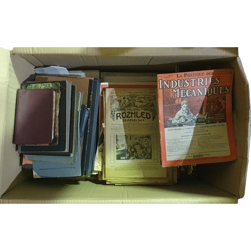 8 - A Quantity of labeled Brown beer Bottles along with a box of note books, magazines ect.