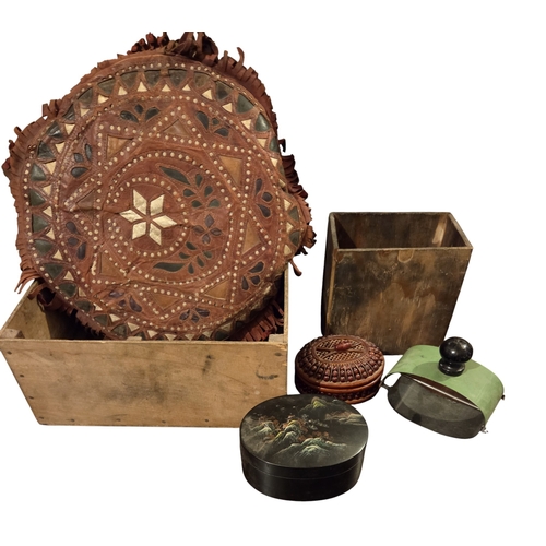 22 - A quantity of small Props to include a circular Leather Cushion.