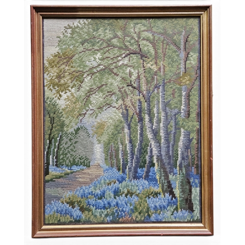 742 - A group of five Needlepoint, Tapestry and Beadwork pictures.