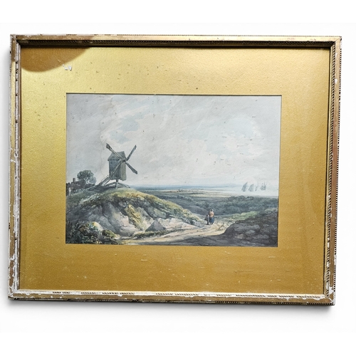 745 - A Watercolour of a Coastal Scene along with an abstract painting on card.