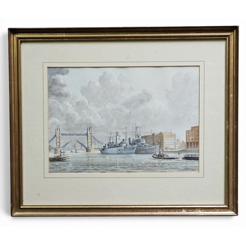 754 - A Watercolour of London's Thames river and Tower Bridge along with another watercolour.
