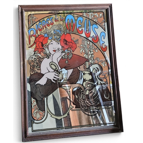 757 - A Vintage 'Bieres de la Meuse' Bar Mirror after Alphonse Mucha, along with an Australian Arts festiv... 