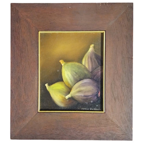1 - Cecilia von Herren. A 20th Century Oil on Panel of Figs. Signed LR. Framed size 35 x 22 cm approx.