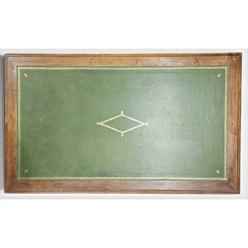 9 - A fantastic late 19th early 20th Century Walnut Writing Table with green tooled Leather top on turne... 
