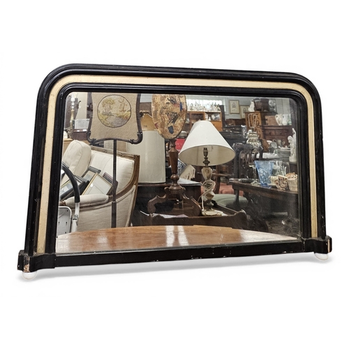 20 - A 19th Century Irish Ebonised and Gilt form Overmantel Mirror. 91 x H 54 cm approx.