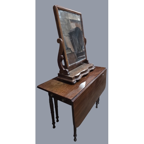 736 - A 19th Century Mahogany drop leaf Table along with a 19th Century crutch mirror.
Table W 100 x L 120... 