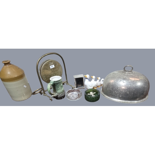 767 - A good quantity of items to include a 19th Century log Bin along with another, A dinner gong, stonew... 