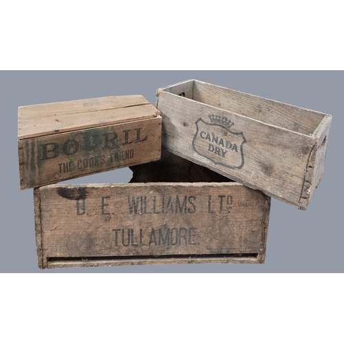 791 - A selection of vintage Crates to include Canada Dry, Bovril etc. W 60 x D 28 x H 24 cm approx.