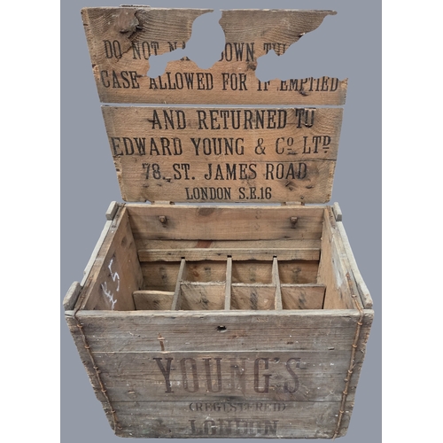 794 - A vintage hinged bottle Crate for Young's.
W 43 x D 32 x H 34 cm approx.