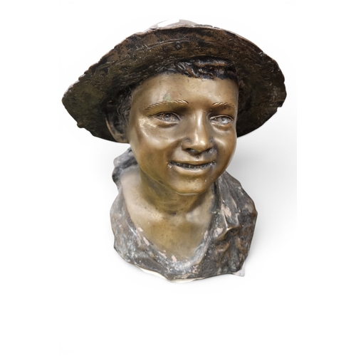 12 - A good 20th Century Bronze of a young Boy with a straw hat, signed verso Demartin, on a Marble base.... 